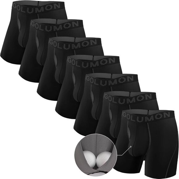 Men’s Boxer Briefs 7 Pack Breathable Bamboo Rayon Soft Trunks w Pouch - Picture 1 of 7